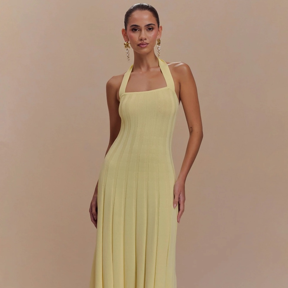 Meshki Jacqui Halter Knit Midi Dress - Lemon